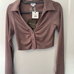 LE LIS Mauve Ruched Long Sleeve Top